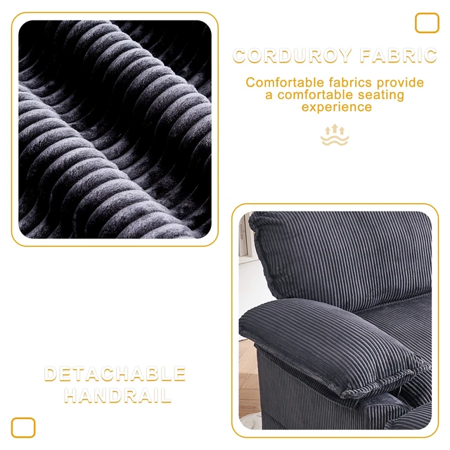 Alt view image 7 of 7 - 46.9 Inch Chair with Ottoman, Corduroy Upholstered Chaise Lounge Chair Indoor Reading Sofa Couche for Living, Dark