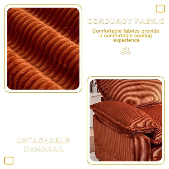 Alt view image 6 of 7 - 46.9 Inch Chair with Ottoman, Corduroy Upholstered Chaise Lounge Chair Indoor Reading Sofa Couche for Living, Orange
