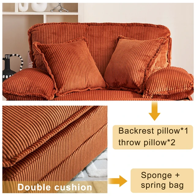 Alt view image 5 of 7 - 46.9 Inch Chair with Ottoman, Corduroy Upholstered Chaise Lounge Chair Indoor Reading Sofa Couche for Living, Orange
