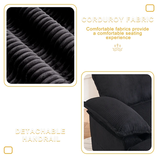 Alt view image 6 of 7 - 46.9 Inch Chair with Ottoman, Corduroy Upholstered Chaise Lounge Chair Indoor Reading Sofa Couche for Living, Black