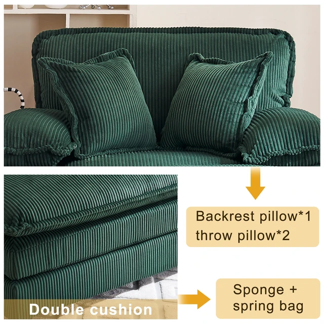 Alt view image 6 of 7 - 46.9 Inch Chair with Ottoman, Corduroy Upholstered Chaise Lounge Chair Indoor Reading Sofa Couche for Living, Green