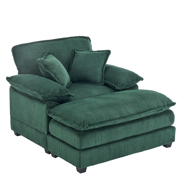 Alt view image 7 of 7 - 46.9 Inch Chair with Ottoman, Corduroy Upholstered Chaise Lounge Chair Indoor Reading Sofa Couche for Living, Green