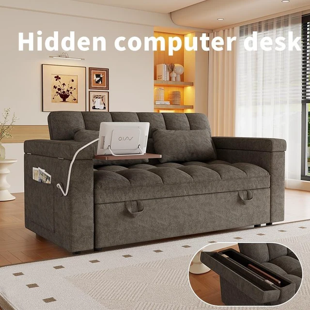 Main image of 65 Inch Three In-One Foldable Large Sized Sofa Bed, Cashmere Double Sofa Bed with Adjustable Backrest Equipped