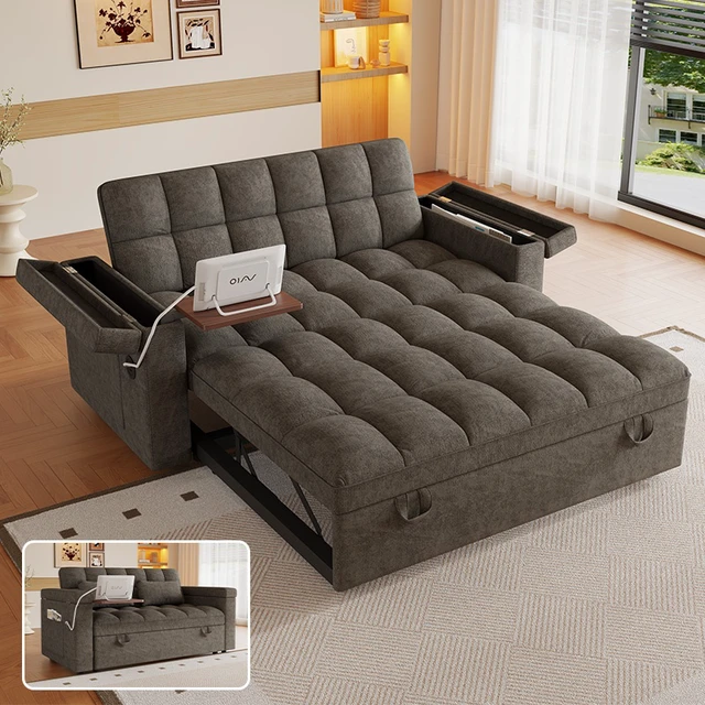 Alt view image 2 of 3 - 65 Inch Three In-One Foldable Large Sized Sofa Bed, Cashmere Double Sofa Bed with Adjustable Backrest Equipped