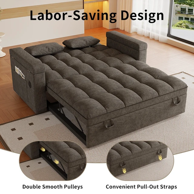 Alt view image 3 of 3 - 65 Inch Three In-One Foldable Large Sized Sofa Bed, Cashmere Double Sofa Bed with Adjustable Backrest Equipped