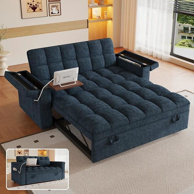 Main image of 65 Inch Three In-One Folding Sofa Bed, Simple Double Sofa with Adjustable Backrest Equipped with Storage Bag