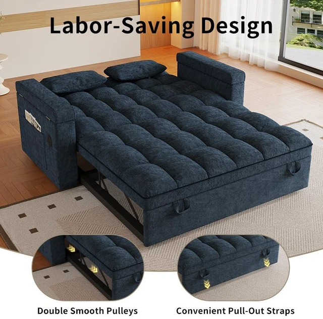 Alt view image 3 of 4 - 65 Inch Three In-One Folding Sofa Bed, Simple Double Sofa with Adjustable Backrest Equipped with Storage Bag