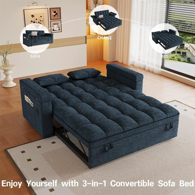 Alt view image 4 of 4 - 65 Inch Three In-One Folding Sofa Bed, Simple Double Sofa with Adjustable Backrest Equipped with Storage Bag