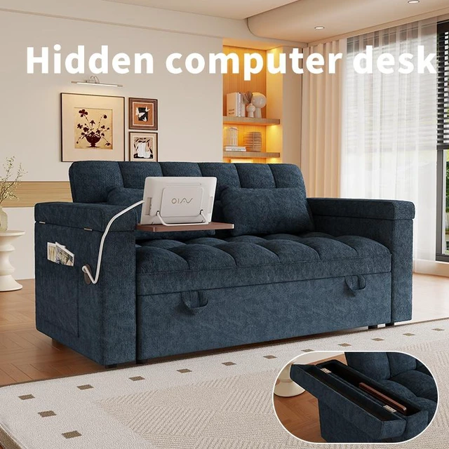 Alt view image 2 of 4 - 65 Inch Three In-One Folding Sofa Bed, Simple Double Sofa with Adjustable Backrest Equipped with Storage Bag