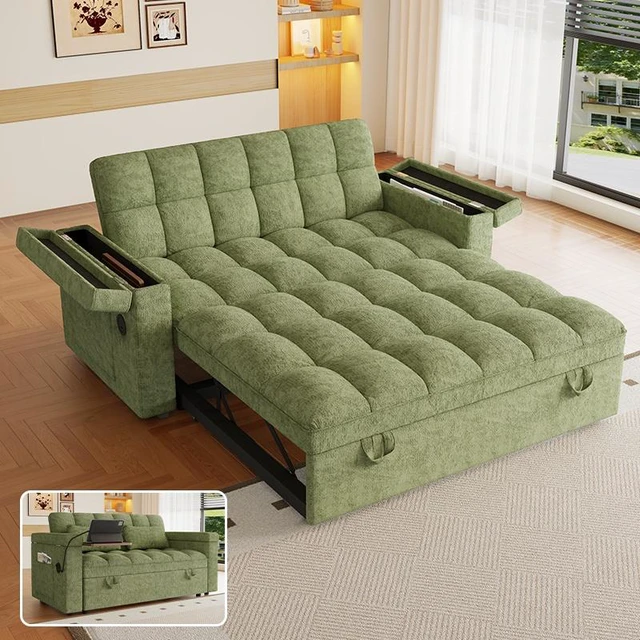 Main image of 65 Inch Three In-One Folding Sofa Bed, Simple Double Sofa with Adjustable Backrest Equipped with Storage Bag