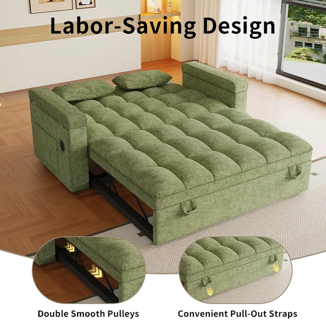 Alt view image 4 of 4 - 65 Inch Three In-One Folding Sofa Bed, Simple Double Sofa with Adjustable Backrest Equipped with Storage Bag