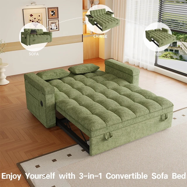 Alt view image 3 of 4 - 65 Inch Three In-One Folding Sofa Bed, Simple Double Sofa with Adjustable Backrest Equipped with Storage Bag