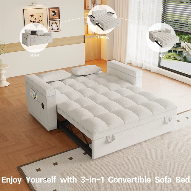 Alt view image 3 of 4 - Foldable Large Size Sofa Bed, Velvet Double Sofa Bed with Adjustable Back Storage Bag and Pillow Suitable for Living