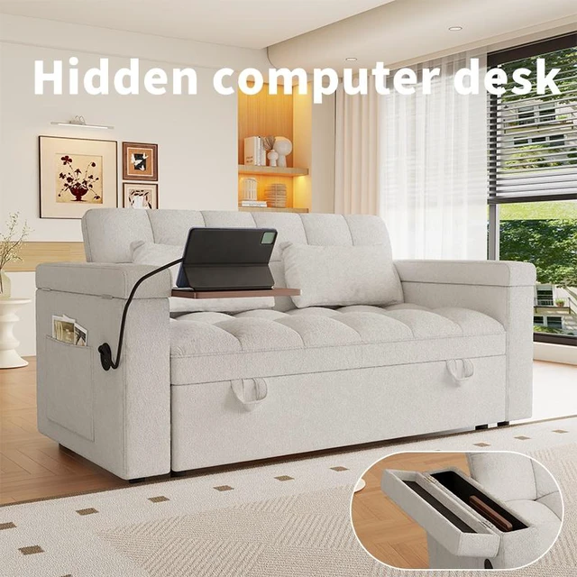 Main image of Foldable Large Size Sofa Bed, Velvet Double Sofa Bed with Adjustable Back Storage Bag and Pillow Suitable for Living