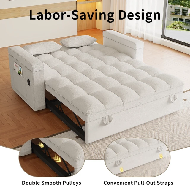 Alt view image 2 of 4 - Foldable Large Size Sofa Bed, Velvet Double Sofa Bed with Adjustable Back Storage Bag and Pillow Suitable for Living