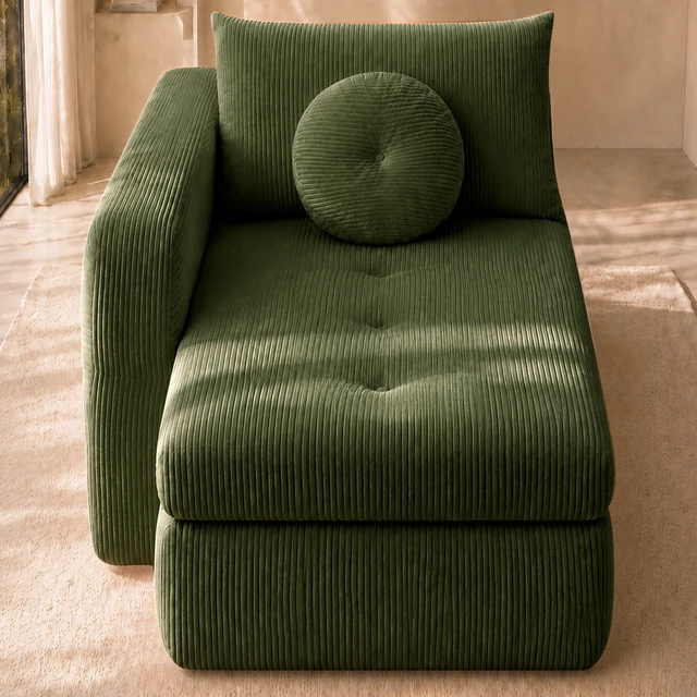 Alt view image 2 of 7 - 66 Inch Left Facing Chaise Lounge with Double Cushioned Seat, Tufted Button Design Two Back Cushions for Study Living