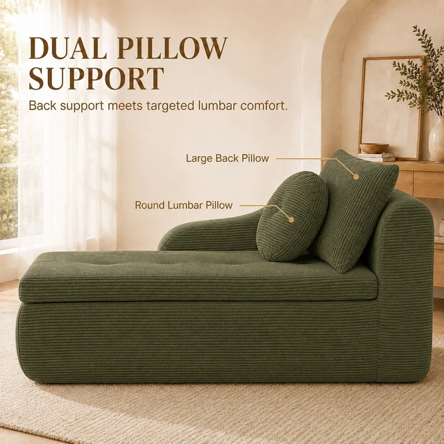 Alt view image 4 of 7 - 66 Inch Left Facing Chaise Lounge with Double Cushioned Seat, Tufted Button Design Two Back Cushions for Study Living