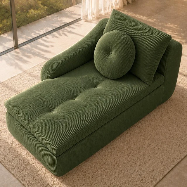 Main image of 66 Inch Left Facing Chaise Lounge with Double Cushioned Seat, Tufted Button Design Two Back Cushions for Study Living