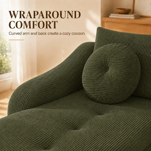 Alt view image 6 of 7 - 66 Inch Left Facing Chaise Lounge with Double Cushioned Seat, Tufted Button Design Two Back Cushions for Study Living