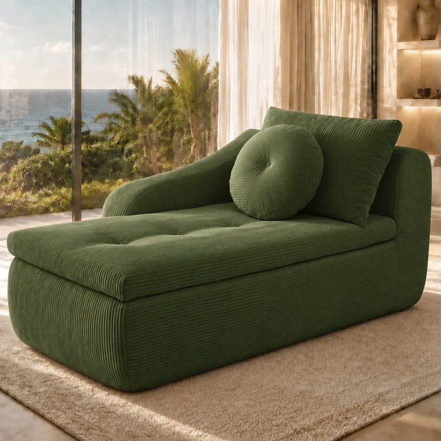 Alt view image 3 of 7 - 66 Inch Left Facing Chaise Lounge with Double Cushioned Seat, Tufted Button Design Two Back Cushions for Study Living