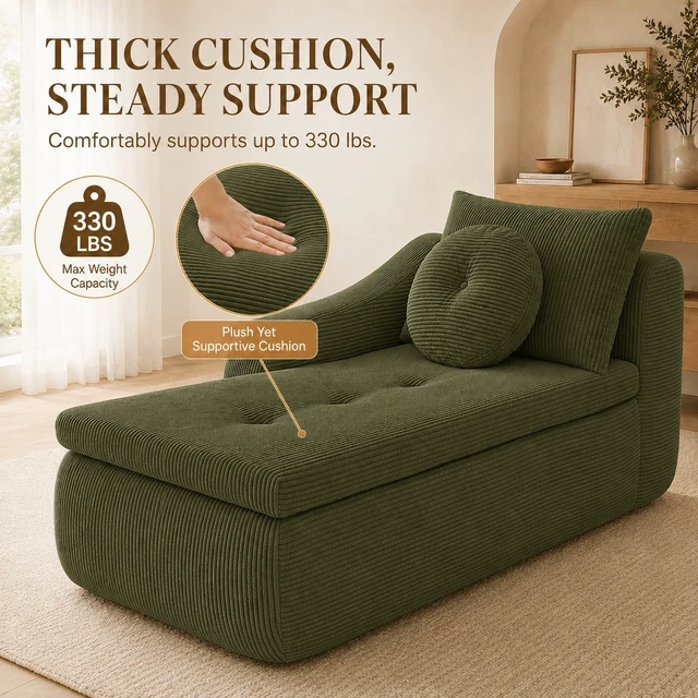 Alt view image 5 of 7 - 66 Inch Left Facing Chaise Lounge with Double Cushioned Seat, Tufted Button Design Two Back Cushions for Study Living