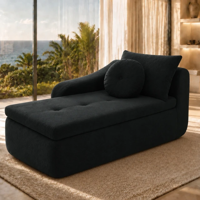Alt view image 2 of 7 - 66 Inch Left Facing Chaise Lounge with Double Cushioned Seat, Tufted Button Design Two Back Cushions for Study Living
