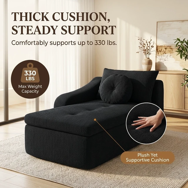 Alt view image 5 of 7 - 66 Inch Left Facing Chaise Lounge with Double Cushioned Seat, Tufted Button Design Two Back Cushions for Study Living