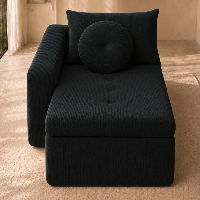 Alt view image 3 of 7 - 66 Inch Left Facing Chaise Lounge with Double Cushioned Seat, Tufted Button Design Two Back Cushions for Study Living