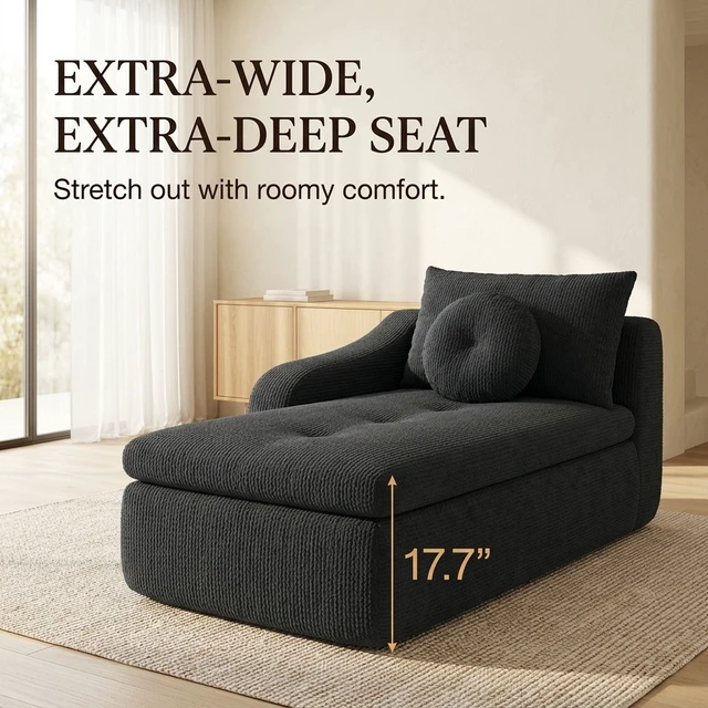Alt view image 6 of 7 - 66 Inch Left Facing Chaise Lounge with Double Cushioned Seat, Tufted Button Design Two Back Cushions for Study Living