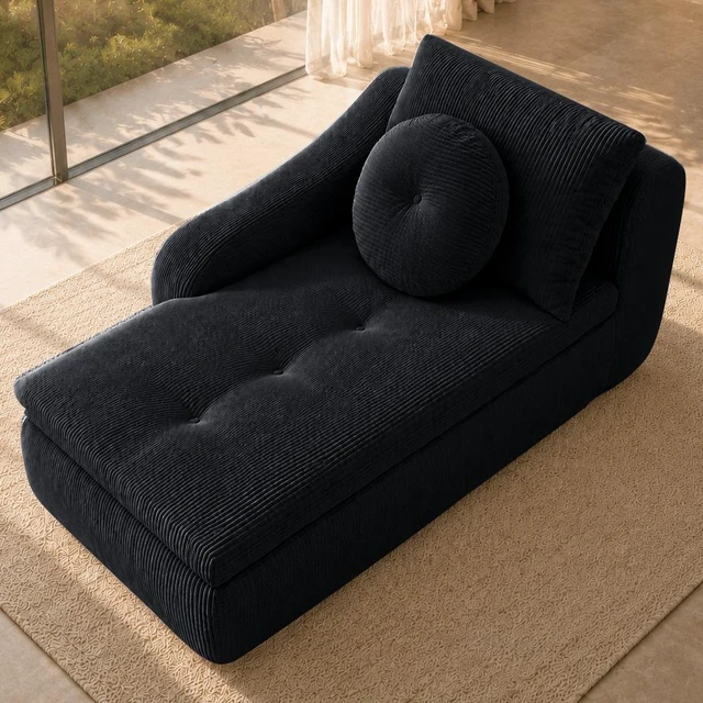 Main image of 38 Inch Chaise Lounges, Skin Soft Corduroy Left for Living and Beyond for Living Corduroy Black, Fabric, Foam