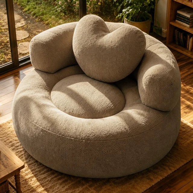 Main image of Round Chaise Lounge Chair, Corduroy Floor Sofa Deep Seat Compressed Circle Barrel Chair Assembly Sleeper Cloud Sofa