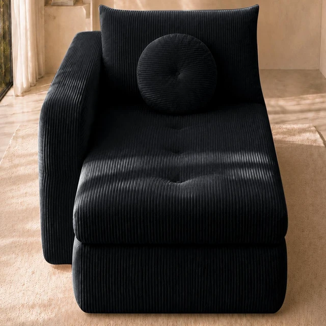 Alt view image 2 of 7 - 38 Inch Chaise Lounges, Skin Soft Corduroy Left for Living and Beyond for Living Corduroy Black, Fabric, Foam