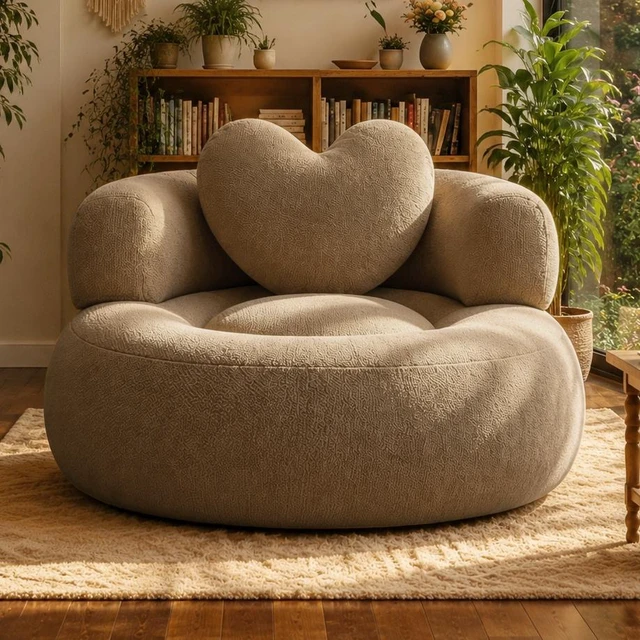 Alt view image 2 of 7 - Round Chaise Lounge Chair, Corduroy Floor Sofa Deep Seat Compressed Circle Barrel Chair Assembly Sleeper Cloud Sofa