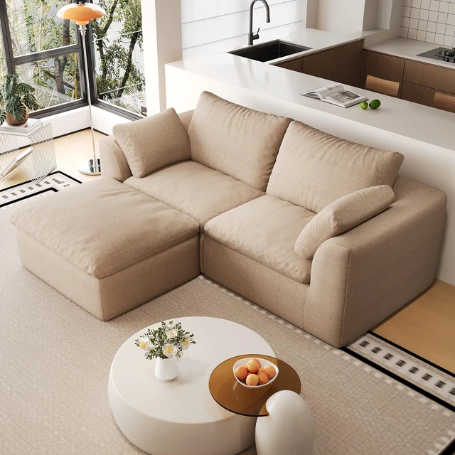 Alt view image 2 of 6 - 78.8 Inch Vacuum Packed Cloud Sofa Seater L-Shaped with Single Chaise Lounge, Modular Compressed Sectional Couch