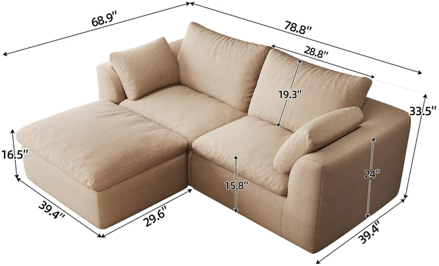Alt view image 4 of 6 - 78.8 Inch Vacuum Packed Cloud Sofa Seater L-Shaped with Single Chaise Lounge, Modular Compressed Sectional Couch
