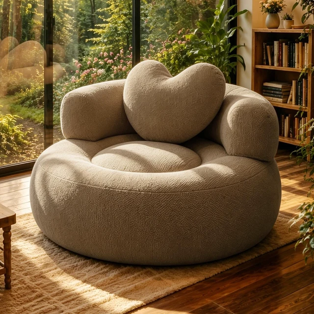 Alt view image 3 of 7 - Round Chaise Lounge Chair, Corduroy Floor Sofa Deep Seat Compressed Circle Barrel Chair Assembly Sleeper Cloud Sofa