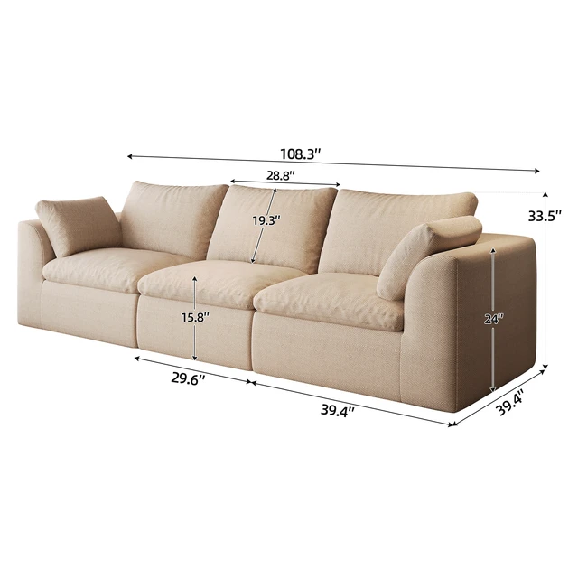 Alt view image 5 of 7 - 108.3 Inch Vacuum Packed Cloud Sofa Seater Modular Compressed Straight Sofa Couch, Removable Covers for Living, Khaki