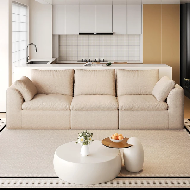 Main image of 108.3 Inch Vacuum Packed Cloud Sofa Seater Modular Compressed Straight Sofa Couch, Removable Covers for Living, Khaki