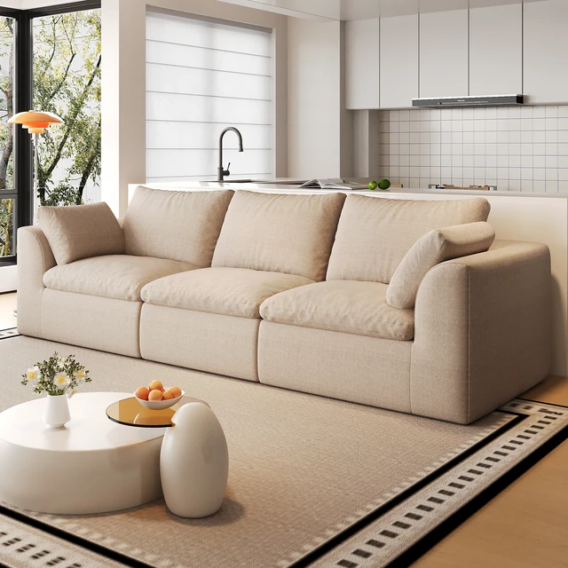 Alt view image 2 of 7 - 108.3 Inch Vacuum Packed Cloud Sofa Seater Modular Compressed Straight Sofa Couch, Removable Covers for Living, Khaki
