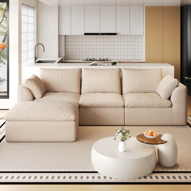 Main image of 108.3 Inch Vacuum Packed Cloud Sofa Seater L-Shaped with Single Chaise Lounge, Modular Compressed Sectional Couch