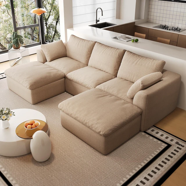 Main image of 108.3 Inch Vacuum Packed Cloud Sofa Seater U-Shaped with Double Chaise Lounge, Modular Compressed Sectional Couch