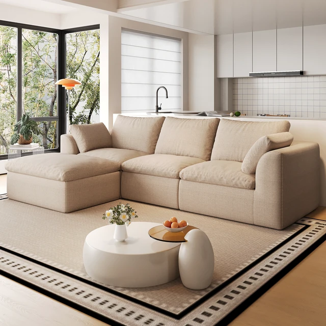 Alt view image 2 of 7 - 108.3 Inch Vacuum Packed Cloud Sofa Seater L-Shaped with Single Chaise Lounge, Modular Compressed Sectional Couch