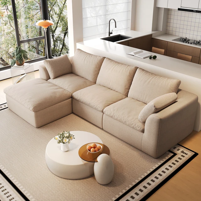 Alt view image 3 of 7 - 108.3 Inch Vacuum Packed Cloud Sofa Seater L-Shaped with Single Chaise Lounge, Modular Compressed Sectional Couch