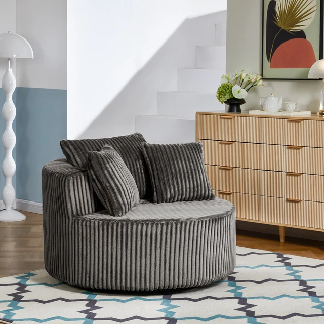 Main image of Round Swivel Accent Chair with Upholstery and Matching Throw Pillows, Brown, Foam, Sofas