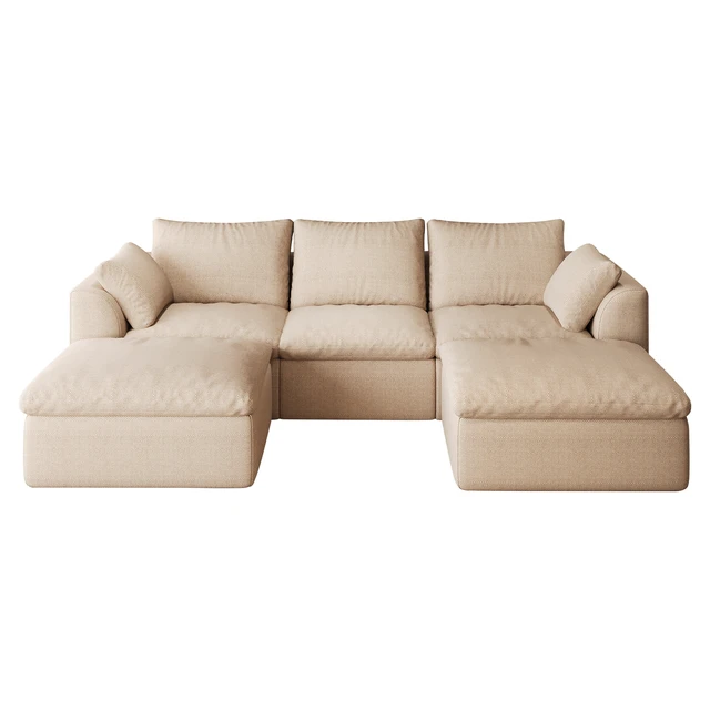 Alt view image 6 of 6 - 108.3 Inch Vacuum Packed Cloud Sofa Seater U-Shaped with Double Chaise Lounge, Modular Compressed Sectional Couch