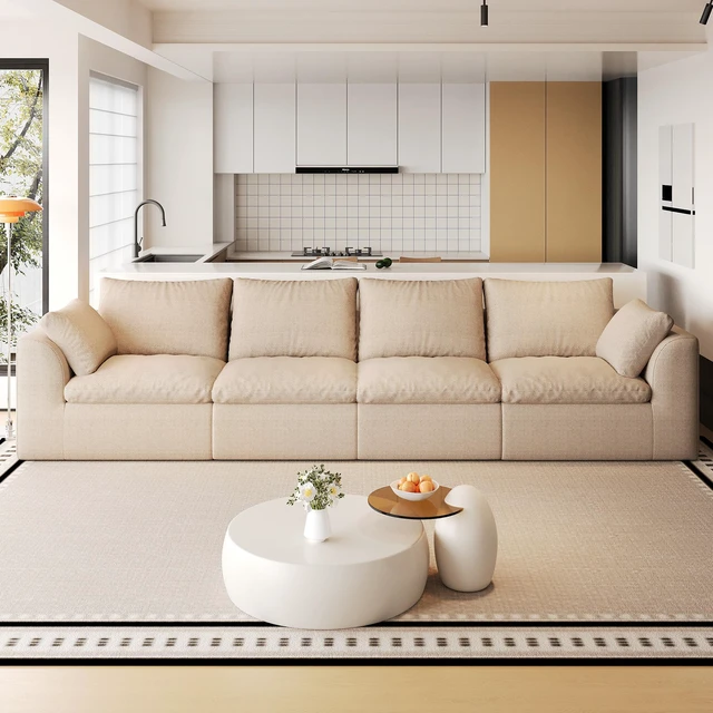 Main image of 137.9 Inch Vacuum Packed Cloud Sofa Seater Modular Compressed Straight Sofa Couch, Removable Covers for Living, Khaki