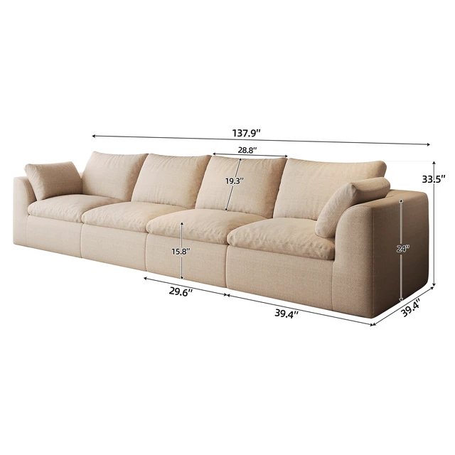 Alt view image 5 of 7 - 137.9 Inch Vacuum Packed Cloud Sofa Seater Modular Compressed Straight Sofa Couch, Removable Covers for Living, Khaki