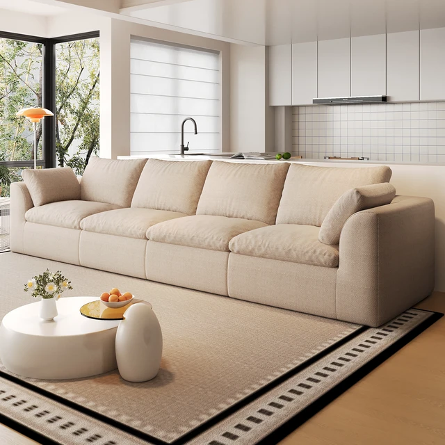 Alt view image 2 of 7 - 137.9 Inch Vacuum Packed Cloud Sofa Seater Modular Compressed Straight Sofa Couch, Removable Covers for Living, Khaki