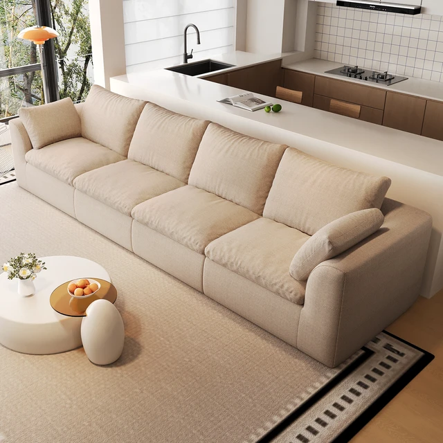 Alt view image 3 of 7 - 137.9 Inch Vacuum Packed Cloud Sofa Seater Modular Compressed Straight Sofa Couch, Removable Covers for Living, Khaki