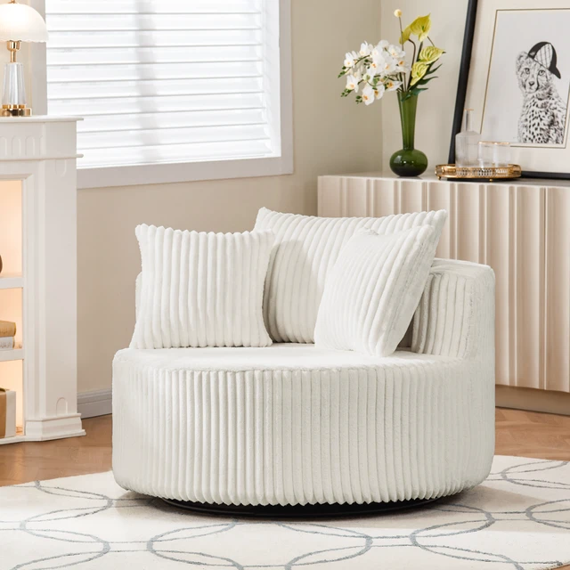 Alt view image 2 of 6 - Round Swivel Accent Chair with Upholstery and Matching Throw Pillows, Beige, Foam, Sofas
